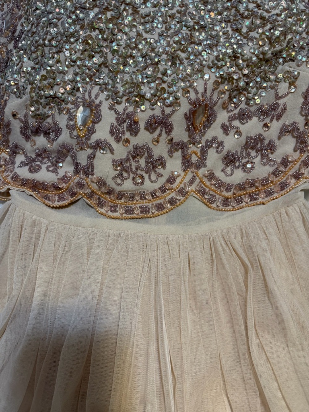 ASOS Blush Gold Embellished Tulle Mini Dress - Picture 9 of 9